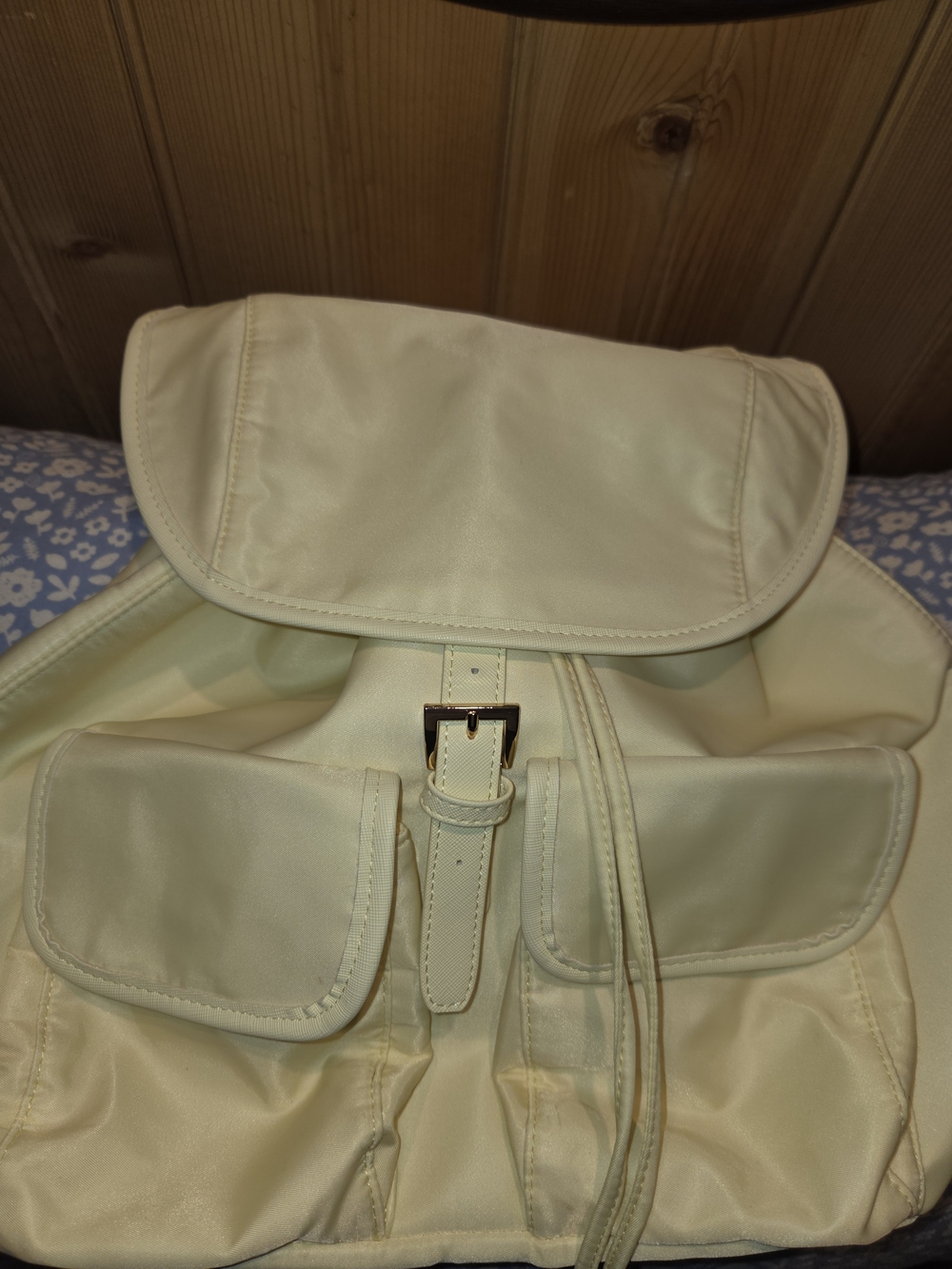Year Of Ours Buttercream Drawstring Backpack with Front Pockets